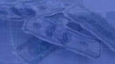 Animation of financial data processing over dollar bills on white background. Global business, finances and digital interface concept digitally generated video.