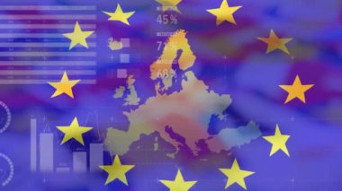 Animation of data processing over eu flag. Global business, patriotism and digital interface concept digitally generated video.