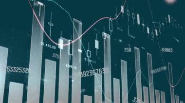 Animation of financial data processing on black background. Global business, finances and digital interface concept, digitally generated video.