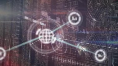 Animation of network of connections and data processing over computer servers. Global business, finance, computing and data processing concept digitally generated video.