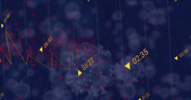 Animation of data processing over covid 19 virus cells. Global covid 19 pandemic, computing and data processing concept digitally generated video.