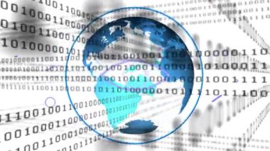 This video features a blue globe spinning on a white background. Lots of numbers are seen in 4d and lines form an eye. Alpha channel element is also included in this animation.