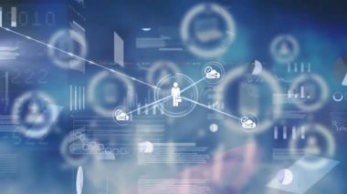 Animation of data processing over network of connections. Global business and digital interface concept digitally generated video.