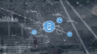Animation of network of connections and data processing over computer servers. Global business, finance, computing and data processing concept digitally generated video.