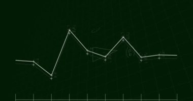 Animation of graph over mathematical equations on black background. Global connections and digital interface concept digitally generated video.