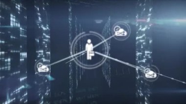 Animation of network of connections and diverse data over black background. Global connections and digital interface concept digitally generated video.