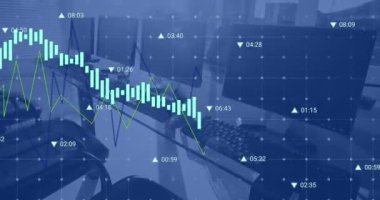 The video is a computer-generated animation of different graphs with numbers moving on a transparent background. The video is meant to represent the concepts of finance, economy, and statistics.