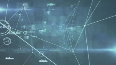 Siyah arkaplanda veri işleme ağı ile bağlantıların animasyonu. Dijital olarak oluşturulmuş küresel bağlantılar, bilgisayar ve dijital arayüz kavramı.