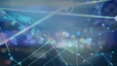 Animation of network of connections over light trails. Global network connections data processing technology and digital interface concept digitally generated video.