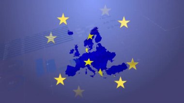 Animation of data processing over eu flag. Global business, patriotism and digital interface concept digitally generated video.