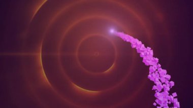Animation of purple shooting star over orange circles. Shape, colour and movement concept digitally generated video.
