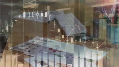 Animation of data processing over office table. Global business and digital interface concept digitally generated video.