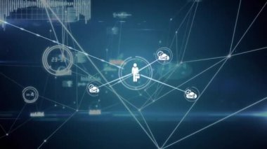 Animation of data processing over network of connections and shapes. Global business and digital interface concept digitally generated video.
