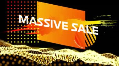 Animation of massive sale text over yellow mesh. Sales and retail concept digitally generated video.
