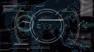 Animation of data processing over scope. Global business, finances, computing and data processing concept digitally generated video.