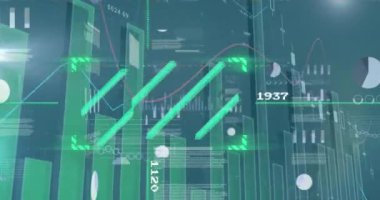 Animation of data processing over statistics. Global business, finances, computing and data processing concept digitally generated video.