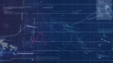 Animation of financial data processing over screens. Global computing, business, finance and data processing concept digitally generated video.