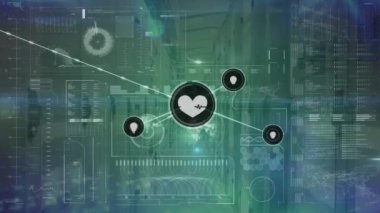 Animation of networks of connections and data processing over computer servers. Global connections, business, finance, computing and data processing concept digitally generated video.