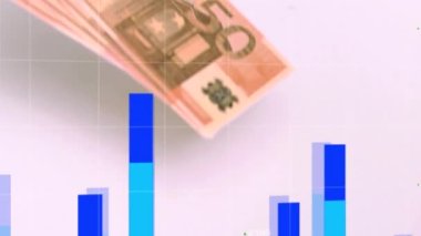 Animation of financial data processing and world map over banknotes on white background. Global business, finances and digital interface concept digitally generated video.