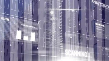 Animation of data processing over cityscape. Global business, computing, connections and data processing concept digitally generated video.
