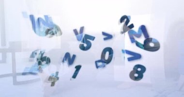 Animation of numbers and letters over dog. Global business and digital interface concept digitally generated video.