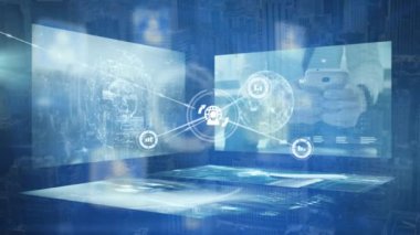 Animation of network of connections over data processing. Global business and digital interface concept digitally generated video.