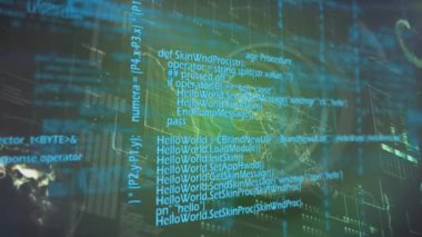 Animation of data processing over globe. Global business, finances, computing and data processing concept digitally generated video.