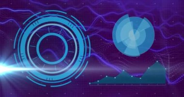 Animation of data processing over scopes scanning. Global computing, digital interface and data processing concept digitally generated video.