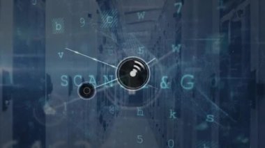 Animation of network of connections over server room. Global business and digital interface concept digitally generated video.