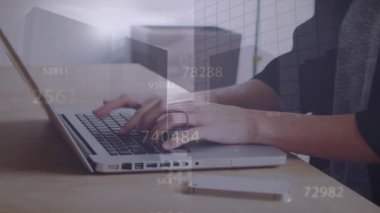 Animation of cyber attack warning over businesswoman using laptop. Business and technology concept.