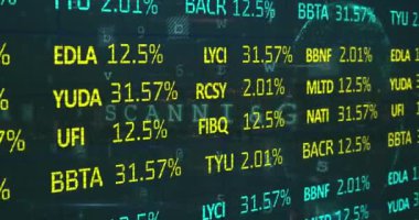Animation of financial data processing over globe. Global business, finances, computing and data processing concept digitally generated video.