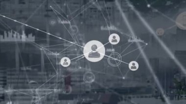Animation of network of connections and data processing over computer server. Global connections, business, finance, computing and data processing concept digitally generated video.