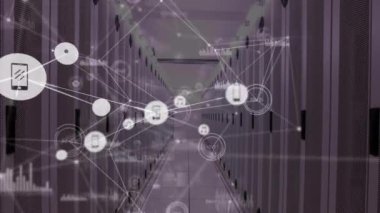 Sunucu odasındaki bağlantı ağının animasyonu. küresel iş ve dijital arayüz kavramı dijital olarak oluşturulmuş video.