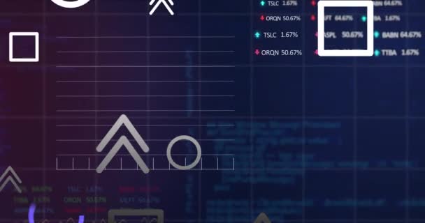 Animation Arrows Geometric Shapes Trading Board Multiple Graphs Blue Background — Vídeo de Stock