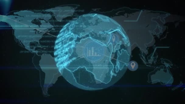 Animation Data Processing Icons Globe Global Business Digital Interface Concept — Video Stock