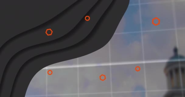 Animation Abstract Pattern Hexagons Circles Graph Cloudy Sky Digital Composite — Vídeo de stock