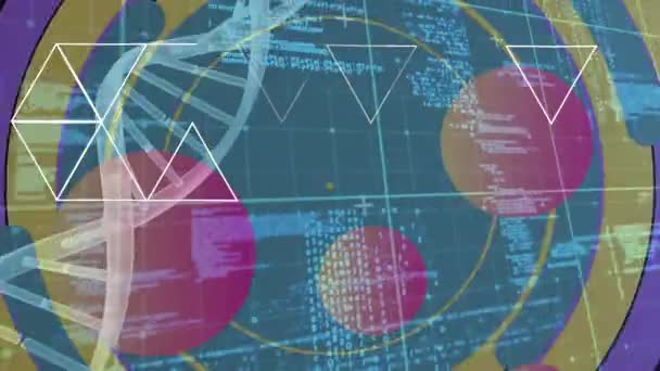 Animation Dna Strand Globes Data Processing Global Science Business Finances — Vídeo de Stock