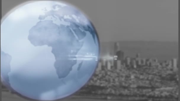 Анимация Вращающегося Земного Шара Над Городским Пейзажем Концепция Глобального Делового — стоковое видео
