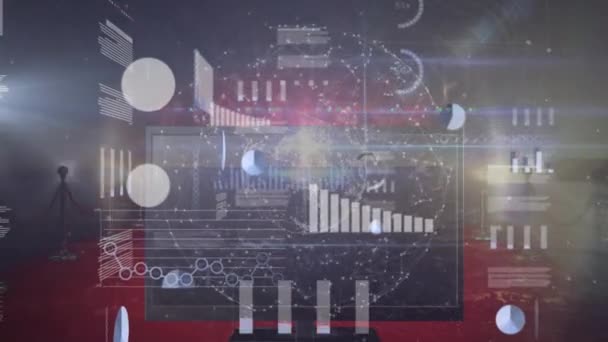 財務データ処理上の地球のアニメーション グローバルネットワーク ビジネス コンピューティング データ処理の概念デジタル生成ビデオ — ストック動画