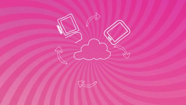 Анимация Иконок Стрелок Рисующих Спирали Рисунок Розовом Фоне Грэм Облачные — стоковое видео
