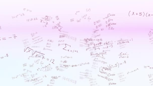 Анимация Фиолетового Синего Световых Следов Над Математическими Уравнениями Белом Фоне — стоковое видео