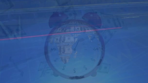 Animation Clock Moving Data Processing Banknotes Global Business Digital Interface — Vídeos de Stock