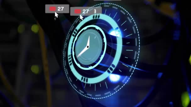 Animation Neon Ticking Clock Social Media Icons Close Computer Server — Stock videók