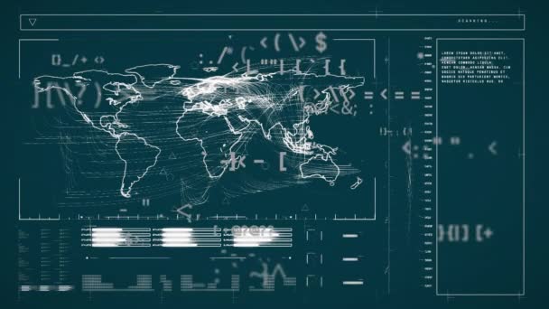 Animation Data Processing World Map Gray Background Global Business Digital — Stok video