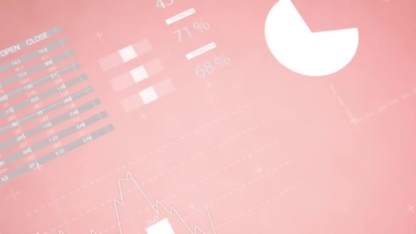 Animation Statistical Data Processing Pink Background Computer Interface Business Data — Vídeo de stock