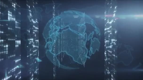 Animation Moving Columns Globe World Map Black Background Global Business — Video