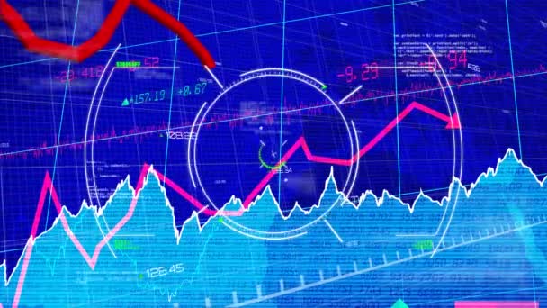Animation Scope Scanning Financial Stock Market Data Processing Blue Background — Vídeos de Stock