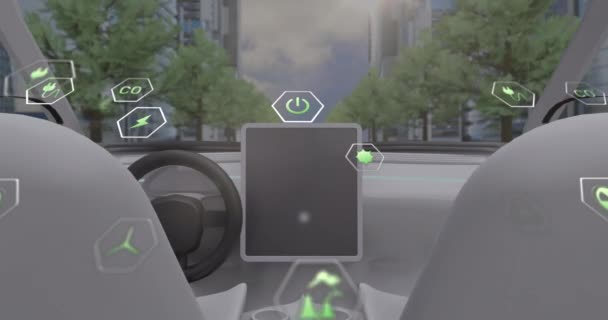 Animation Data Processing Ecology Icons Car City Global Business Digital — Vídeo de Stock