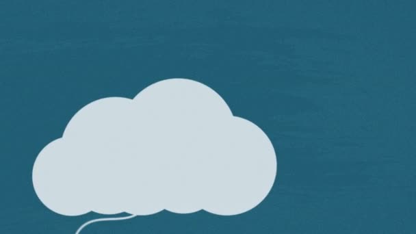 Animation Multiple Icons Hanging Clouds Blue Background Digitally Generated Hologram — Stockvideo