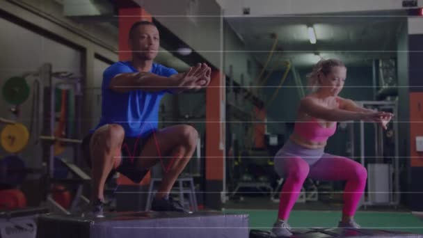 Animation Data Processing Diverse Sports People Gym Global Sport Digital — Vídeo de stock